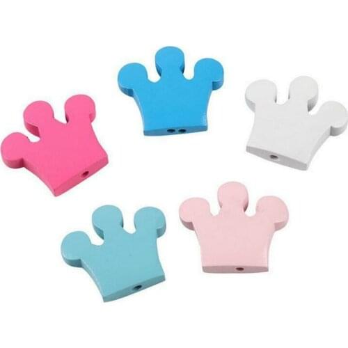 DIY 30PCS Mixed Color Wooden Crown Spacer Beads For Kids Jewelry Making Necklace Crafts