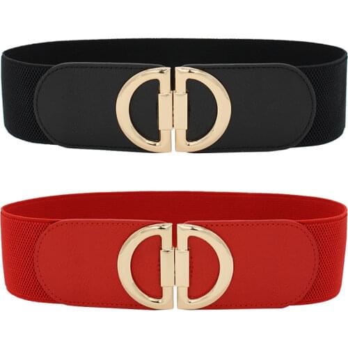 Women Girdle Hot Elastic Waistbands Dress Red Stretch Wide Waist Belts New Gold Alloy Buckle Cummerbunds Ladies Wedding Decorate