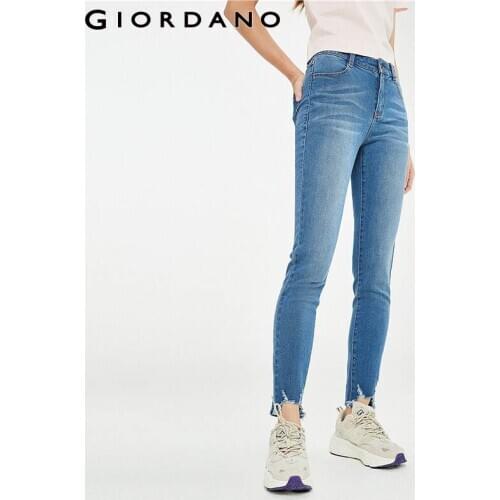 Giordano Women Jeans Irregular Cuffs Slim Denim Jeans Ankle Length Spandex Multi Pockets Jeans Casual Feminino 05421307