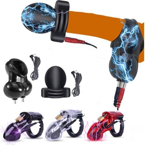 Electric Shock Glans Trainer Massage Cup Penis Stimulator Cock Rings Scrotum Bound Sleeves Male Chasity Cock Cage Bdsm Sex Toys