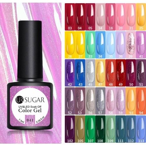UR SUGAR 7.5ml Purple Glitter Color Gel Nail Polish Semi Permanent Shiny Nails Gel Soak Off Nail Art Need Base Top Coat