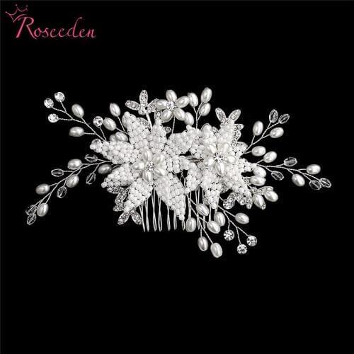 Romantic Full Pearls Wedding Hair Comb Bride Head Ornaments Hair Combs Accessories Bridal Rhinestone Jewelry Handmade RE3281