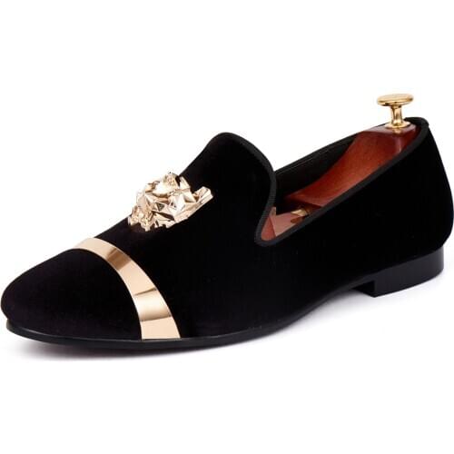 Harpelunde Men Buckle Shoes Black Velvet Loafers Metal Hoop Flat Shoes Size 7-14