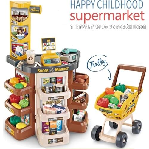 Simulation Supermarket Shopping Cash Register Set Girl Supermarket Shopping Cart Children Pretend Play Toys Education Toys