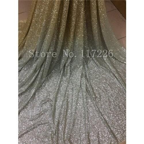 JRB-82604 modern design french net lace fabric glued glitter african Tulle lace fabric in gold and silver color