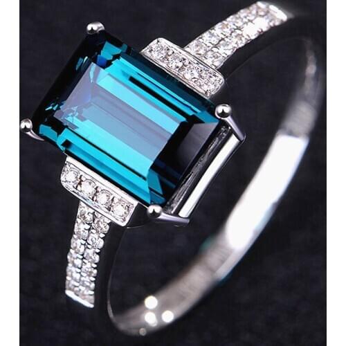White gold silver color blue crystal sapphire gemstones diamonds rings for women classical jewelry bijoux bague fashion gifts