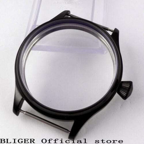 Classic 44MM Black PVD Coated Sterile Stainless Steel Watch Case Fit For ETA 6497 6498 Hand Winding Movement C47
