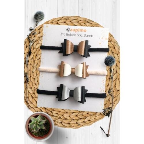 3 Pieces Elastic Non-Trace Newborn Headband Made of Quality Faux Leather - Gift Very Flexible Baby Girl Bandana Set