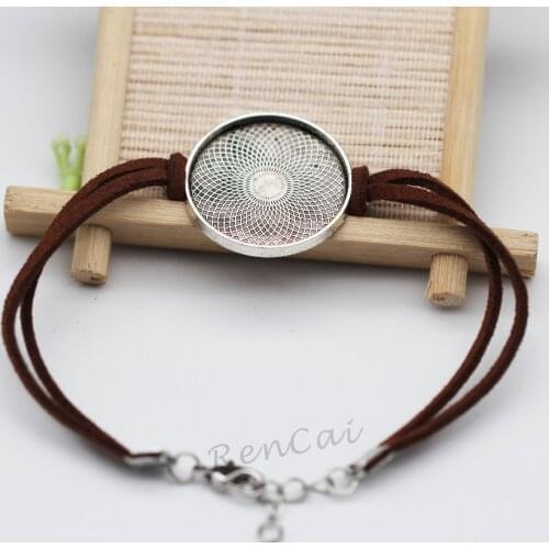 10pcs Semi Finished Brown Suede Cord Bracelet with Round Blank Connector Setting Fit 25mm Glass Cabochons Handmade DIY Bracelet