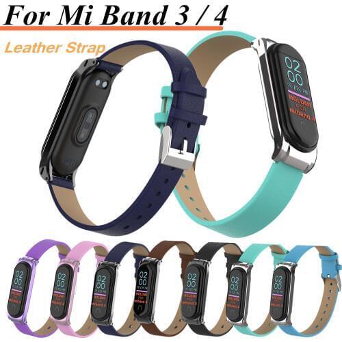 Leather Meta Mi Band 4 3 colorful strap For xiaomi Mi Band 4 3 PU Stainless Bracelet MiBand 4 3 Wristbands Replacement straps