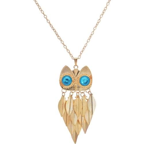 Fashion Women Charming Owl Pendant Necklace Gold Color Long Sweater Chain Necklace Jewelry Gift Accessories