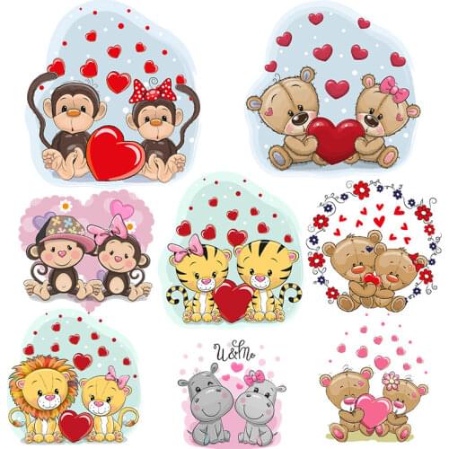 Cartoon Animals Patches For Kids Clothing T-shirt Dresses Appliques Heat Transfer Vinyl Washable Sticker Stripes on Clothes