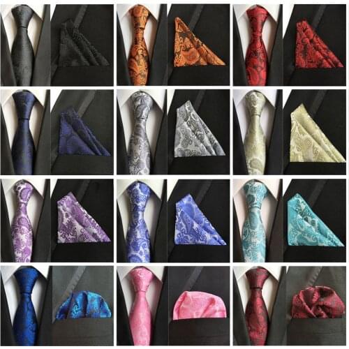 Mens Floral Paisley Woven Silk Necktie Pocket Square Set Wedding Party Tie Handkerchief Set BWTHZ0193