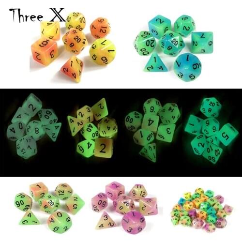 New Arrival! 7 Pc/set Glowing In The Dark Mixed Color Dice D4-D20 Novelty Funny for DND Rpg ,Board Game