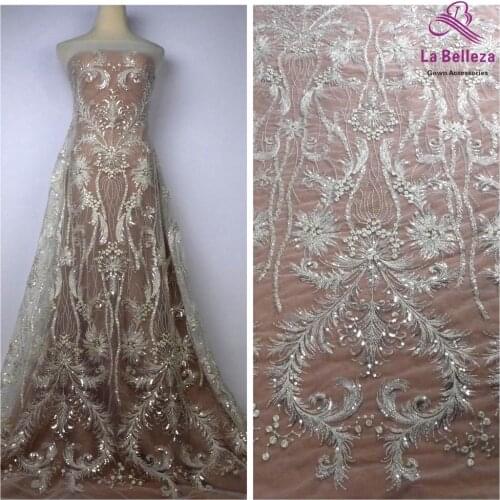 New arrivals sparkling sequins on netting lace fabric for evening wedding dress lace fabric 130cm by yard