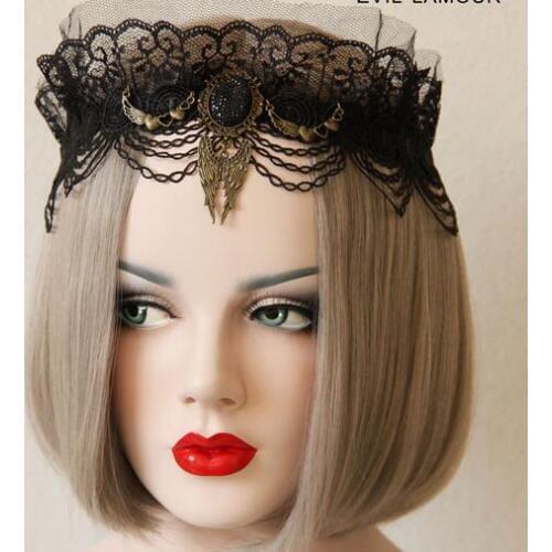 New arrival womens black lace hairbands with metal party girls vintege punk headband hair accessories