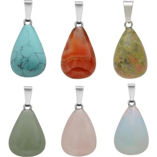 Teardrop Pendant Necklace Healing Waterdrop Stone Crystal Chakra Charm Protection Rock
