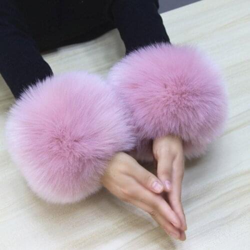 Pair Thicken Rabbit Faux Fur Cuff Wristband Plush Elastic Oversleeve Wrist Arm Gloves One Pair Women Winter Warm Arm Warmer