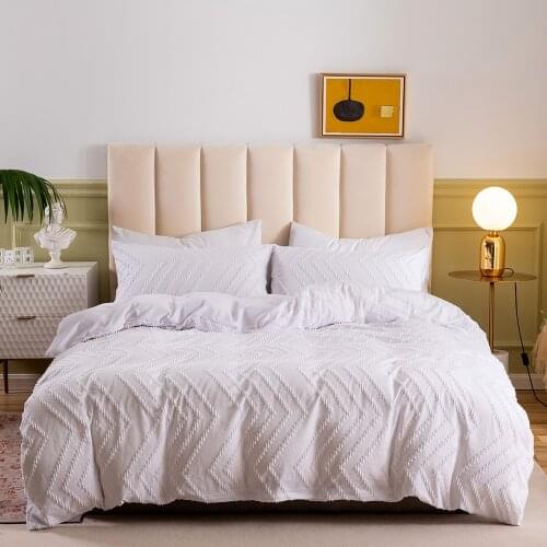 Simple White Bedding Set Wave Cube Jacquard Duvet Cover with Pillowcase Set Twin Full Queen King Size Bedclothes