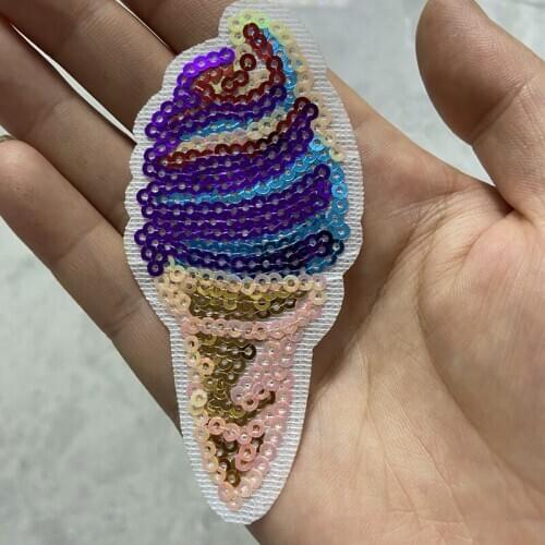 Purple yellow ice cream shape iron on patch sequined for jeans shirts