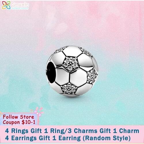 Smuxin S925 Sterling Silver Beads Sparkling Football Charms fit Original Pandora Bracelets Women DIY Jewelry Making