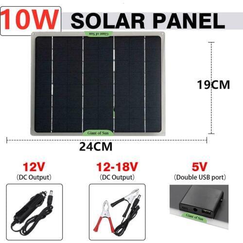 Solar Panel Charger 5V 9V 18V 10W With USB Usb-c DC Port Monocrystalline Solar Cell DIY Solar Charge Battery For Cell Phone