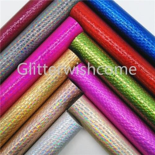 Glitterwishcome 21X29CM A4 Size Iridescent Faux Leather Fabric, Snake Synthetic Leather Fabric Sheets, Vinyl for Bows, GM3247B