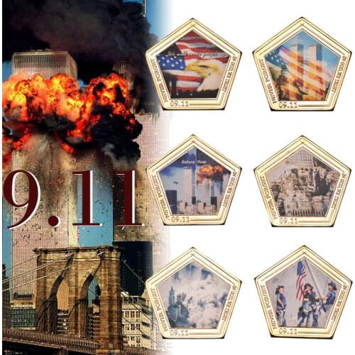 WR 6 pcs Quality Gold Plated Coins of USA 911 Metal Coin For Collection Commemorative Coins For Fathers Day Business Gift