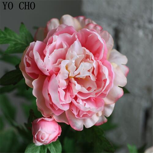 YO CHO White Peony Bouquet Flower Silk Artificial Big Peony Bridal Bouquet Wedding Home Party Decoration Diy Garland Fake Flower
