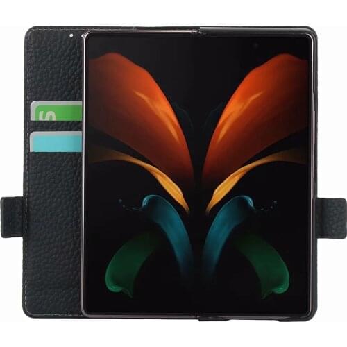 Z Fold 2 Funda Case for Samsung Galaxy Z Fold 2 Genuine Leather Lychee Pattern Shell Card Slot Coque Phone Case Cover Z Fold 2