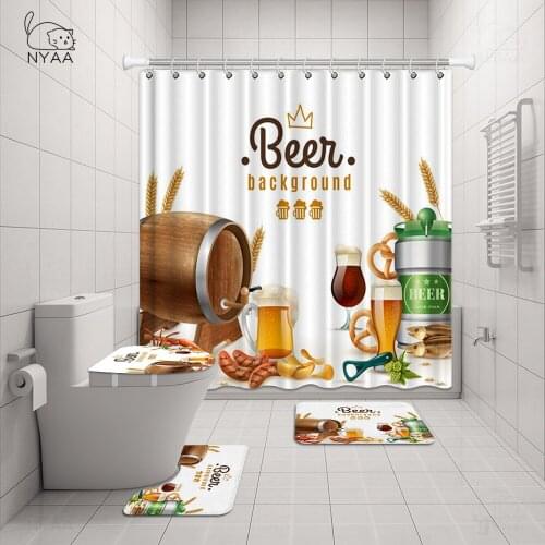 Funny Beer Print Shower Curtain Bath Mat Set Waterproof Bathroom Shower Curtain And Rug Set Bath Decor Shower Curtain Set Bath