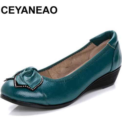 CEYANEAO New Summer Women cutouts Genuine Leather Shoes Comfortable Buckle Flats Nurse Casual Handmade ballet flatsC043