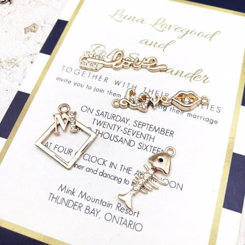 10pcs Geometric Rhinestone Arrow Love Charms Double Hang Fish Bone Bracelet Making Pendants Jewelry Accessories Connector YZ231