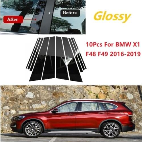 10PCS Gloss Black Polished Pillar Posts Fit For BMW X1 F48 F49 2016-2019 Window Trim Cover BC Column Sticker