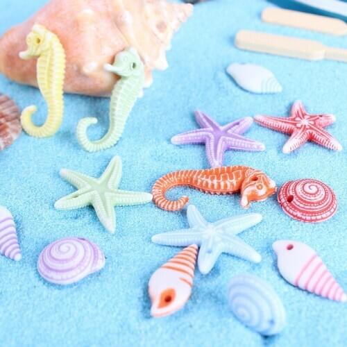 10pc Seahorse Starfish Conch Mediterranean Ornaments Diy Accessories For Marine Landscaping Moss Micro Landscape