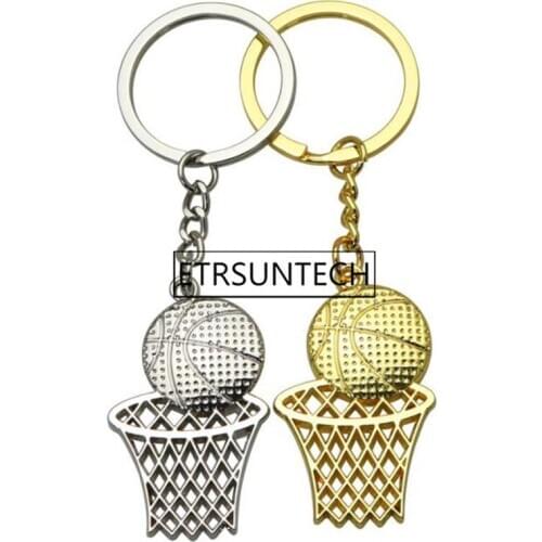 100pcs Metal Basketball Keychains Zinc Alloy Basketball Three Point Shot Keyrings Sports Gifts