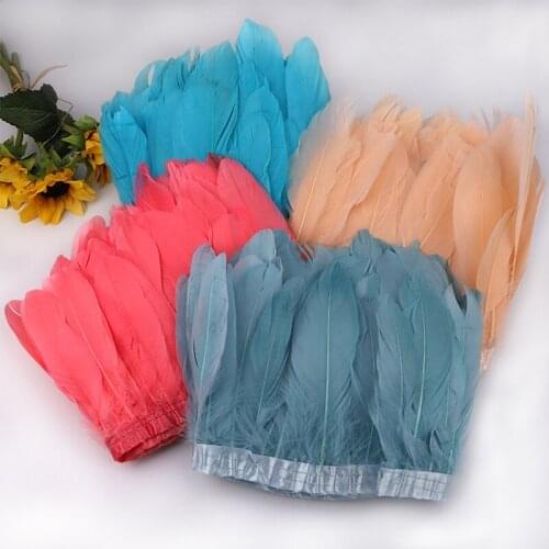 2 meter Colorful Goose Feathers Trim Fringe Dress Skirt Decoration Geese Plume Ribbon Sewing Crafts Bulk Wholesale