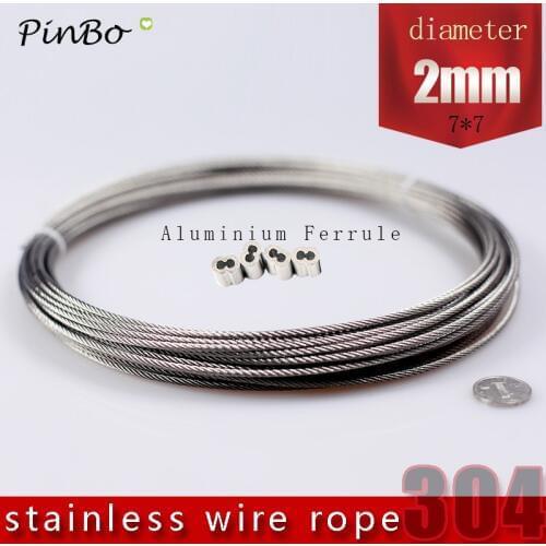 50M 304 stainless steel wire rope alambre cable softer fishing lifting cable 7X7 Structure 2mm diameter