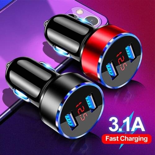 3.1A Dual Port USB Car Charger LED Display Fast Charging Smart Phone Socket Mobie Phone Charge Adapters For iPhone 12 Xiaomi 11