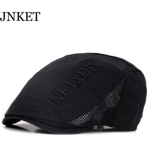 JNKET Breathable Fabric Men Womens Berets Hat Casquette Summer Casual Sunhat Peaked Cap Duckbill Cap Retro Embroidery Design