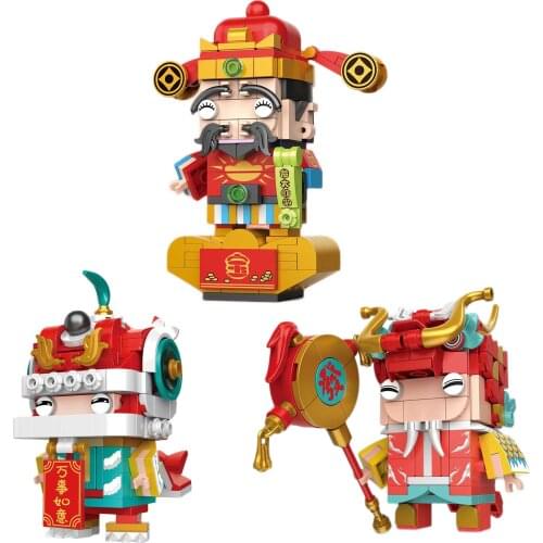 Decool New Year Series Dragon Dancer God of Wealth National Tide Lion Head brickheadz Child Assembled Building Blocks for gifts