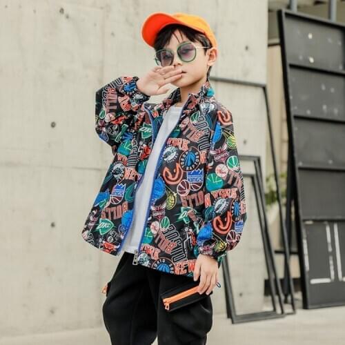 Childrens Clothing Boys' Coat 2021 Spring New Childrens Chemical Fiber Korean Basketball Printing Lapel Jacket