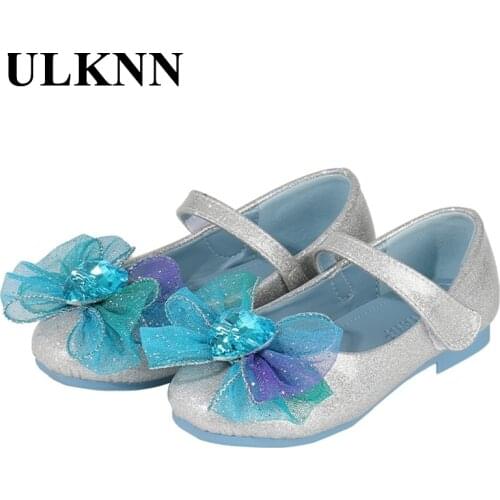 ULKNN Kids Flat Shoes For Girls Childrens Fashion Blue Princess Dance Flat Leather Shoes Cute Flower Toddler Spring Autumn 25-35