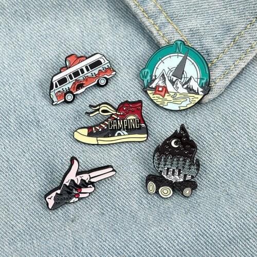 Mountains Moon Enamel Pin Travel Scenery Go Outdoor Brooch Lapel Pin Badge Cartoon Travel Jewelry Gift Wholesale To Friends