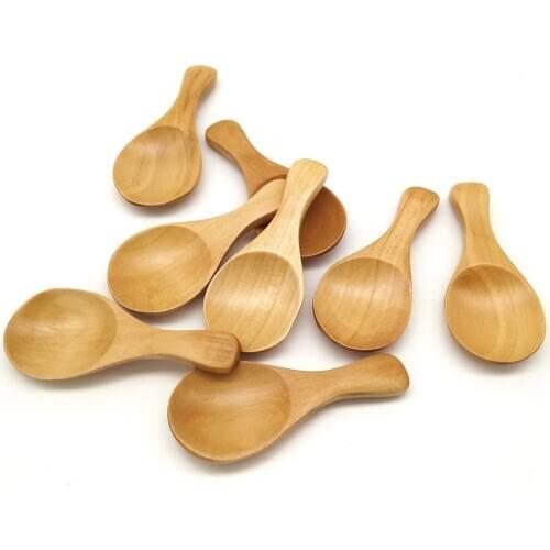 Hot 5Pcs Small Wooden Salt Spoon Solid Wood Condiments Spoon Handmade Honey Teaspoon Seasoning Sugar Coffee Tea ceremony Jam New