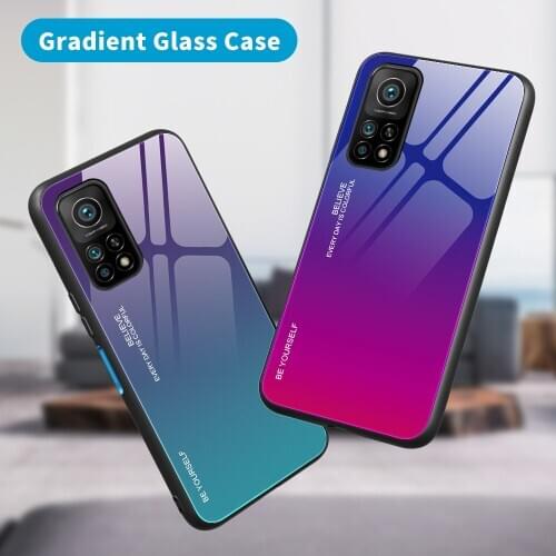 Gradient Color Tempered Glass Phone Case For Xiaomi 10T Pro Case Redmi Note 9s Note9 9 9A 8 8A Shockproof Glass+Silicon Cover