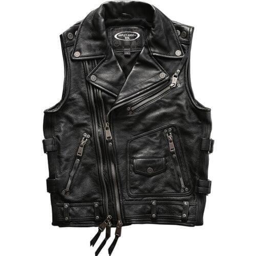 HA-102 Super Quality Cool Rider Mens Cow Leather Vest Genuine Cowhide Motorcycle