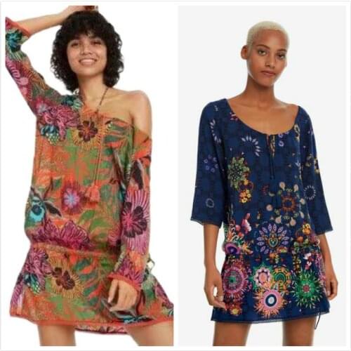 Spanish spring / summer print mid sleeve spring dress