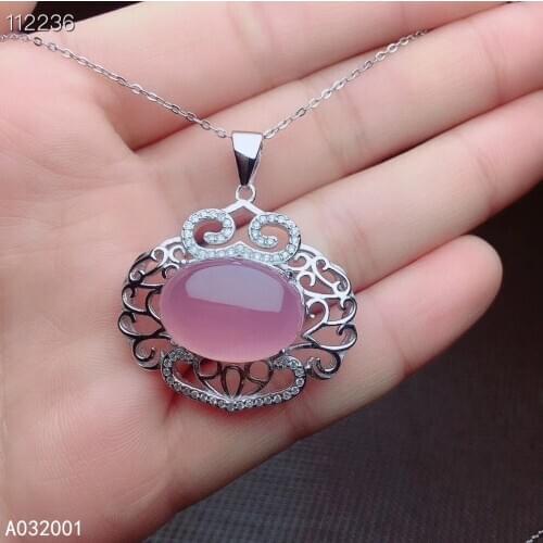KJJEAXCMY fine jewelry natural Rose Quartz 925 sterling silver women pendant necklace chain support test beautiful