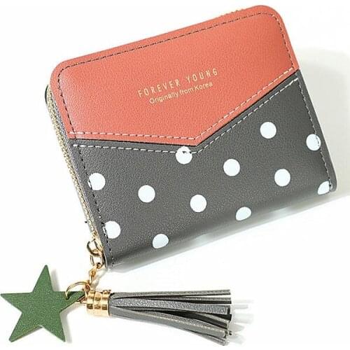 Short Purses Lady Coin Purse Tassels Zipper Women Dots Wallet Bag Cards ID Holder Girls Wallets Moneybags Notecase Pocket Poucht